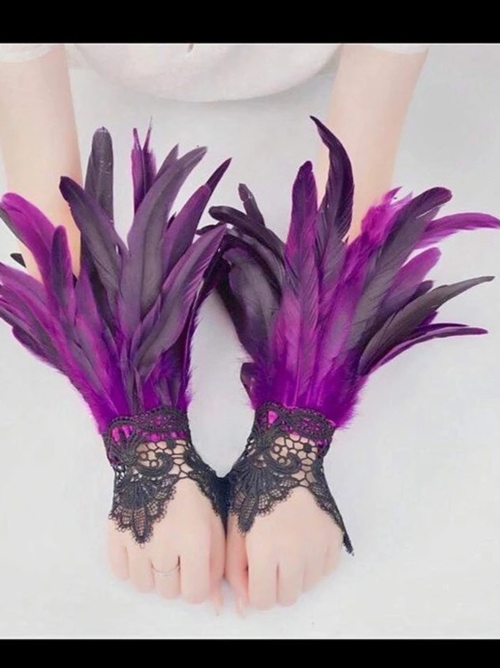 Purple & Black Feather Lace Gloves, wrist, or anklets15